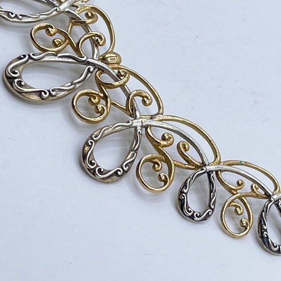 Carolyn Pollack 925 Sterling Silver & Brass Filigree Scroll Necklace 16"-19" Adj - Picture 7 of 8